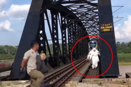 [서울=뉴시스] 최근 베르나마 통신 등 현지 매체에 따르면 말레이시아 켈란탄주 타나메라에 있는 길리마르드 다리에서 찍힌 영상이 사회관계망서비스(SNS)에서 화제가 됐다. (사진=엑스 갈무리) *재판매 및 DB 금지