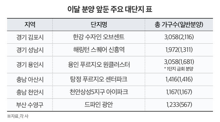 [서울=뉴시스] 13일 부동산시장 분석업체 부동산인포에 따르면, 이달 대단지 아파트 9개 단지 1만1811가구가 일반분양될 예정이다. 이는 올해 1000가구 이상 대단지 기준으로는 역대 최다 물량이다. (사진=부동산인포 제공) 2024.08.13. photo@newsis.com *재판매 및 DB 금지