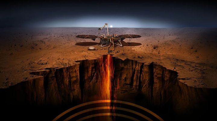 NASA의 '인사이트(Insight)' 탐사선이 화성 지하를 조사하는 모습 상상도. (사진=NASA) *재판매 및 DB 금지