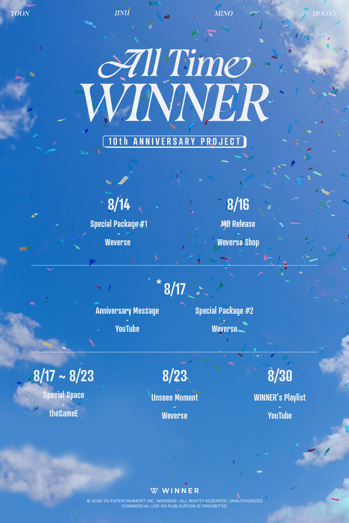 [서울=뉴시스] 위너의 데뷔 10주년 프로젝트 플랜. (사진=YG엔터테인먼트 제공) 2024.08.14. photo@newsis.com *재판매 및 DB 금지