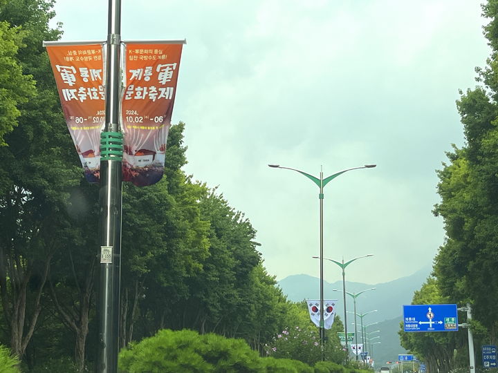 [계룡=뉴시스]계룡군문화축제 홍보 배너기가 계룡 주요 도로변에 설치돼 있다. 2024. 08. 14  *재판매 및 DB 금지