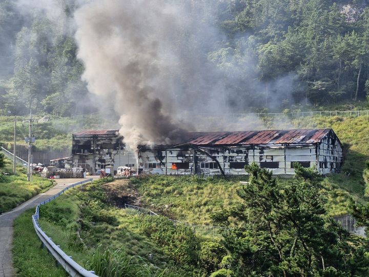 [여수=뉴시스] 17일 오전 6시40분께 여수시 삼산면 손죽도 내 쓰레기 소각장에서 불이 나 소방 당국에 의해 5시간30분만에 꺼졌다. (사진=여수소방 제공) 2024.08.17. photo@newsis.com *재판매 및 DB 금지