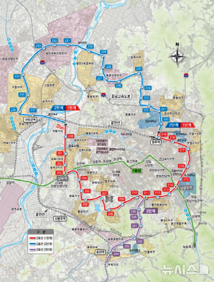 [광주=뉴시스] 광주도시철도 2호선 2단계 공사구간 노선도. (사진=광주시청 제공). photo@newsus.com *재판매 및 DB 금지