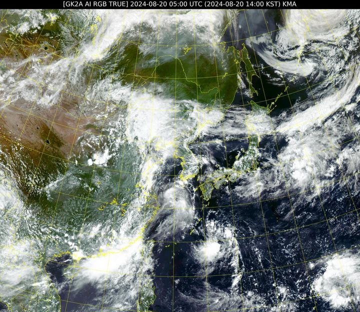 인공위성으로 본 20일 한반도 주변 기상도(사진=고려대기환경연구소 제공) *재판매 및 DB 금지