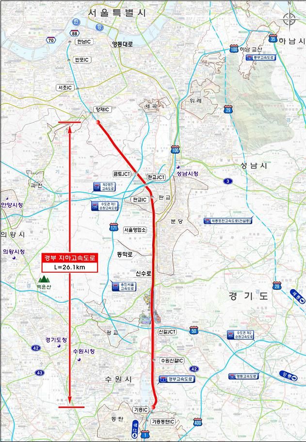 [서울=뉴시스] 22일 예비타당성조사를 통과한 경부 지하고속도로 건설사업의 위치도. 2024.08.22. (자료=국토교통부 제공) photo@newsis.com  *재판매 및 DB 금지