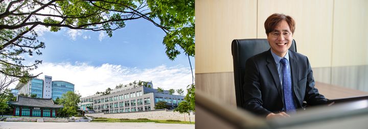 [서울=뉴시스] (왼쪽부터) 성균관대학교 600주년기념관 국제관, 홍문표 입학처장 (사진=성균관대 제공) *재판매 및 DB 금지