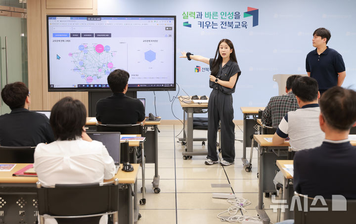 [전주=뉴시스]윤난슬 기자 = 전북특별자치도교육청은 27일 도교육청 2층 브리핑룸에서 스마트기기를 활용한 맞춤형 교육 내용 중 하나인 '올라'를 활용한 학습지원 과정을 시연했다.2024.08.27.(사진=전북교육청 제공)