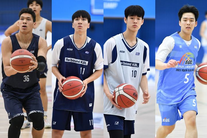 [서울=뉴시스] '2024 국제농구연맹(FIBA) U18 아시아컵'에 나서는 에디 다니엘(용산고 2), 장혁준(용산고 3), 이제원(휘문고 3), 김건하(무룡고 2). (사진=KBL 제공) *재판매 및 DB 금지