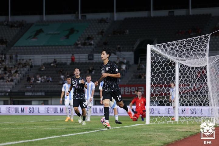 [서울=뉴시스]한국 U-19 축구대표팀이 EOU컵에서 아르헨티나를 1-0으로 이겼다. (사진=대한축구협회 제공)