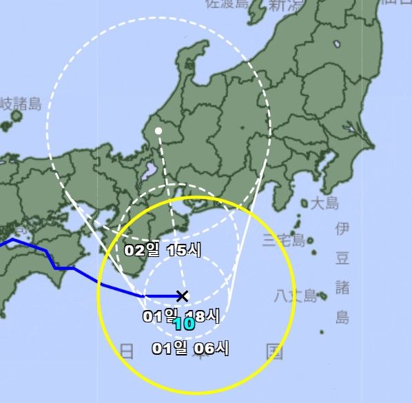 [서울=뉴시스] 일본을 관통 중인 제10호 태풍 '산산' 이동 경로. (사진=일본 기상청 갈무리) 2024.08.31. *재판매 및 DB 금지
