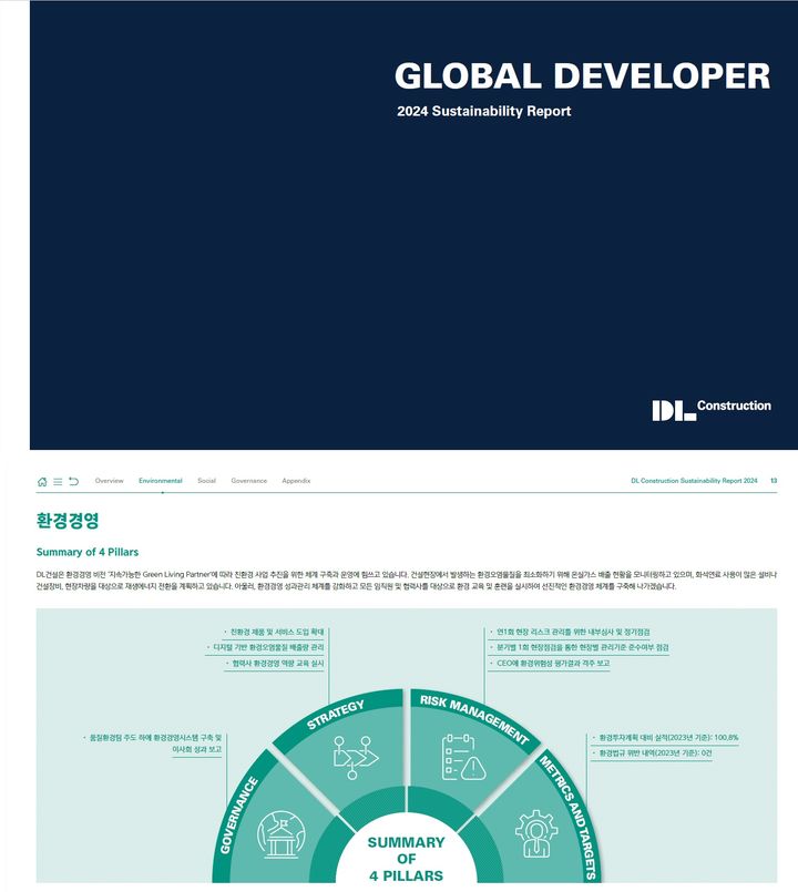 DL건설 지속가능경영보고서 표지 및 내지. (사진=DL건설 제공) *재판매 및 DB 금지
