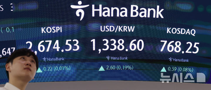 [서울=뉴시스] 추상철 기자 = 2일 오전 서울 중구 하나은행 딜링룸 전광판에 지수가 표시되고 있다. 2024.09.02. scchoo@newsis.com