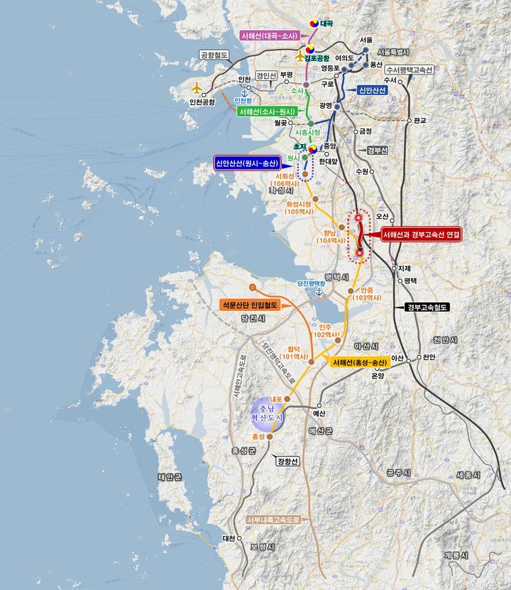 [당진=뉴시스] 서해안 복선전철 노선도. (사진=당진시 제공) 2024.09.04. *재판매 및 DB 금지
