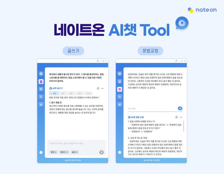 [서울=뉴시스] SK커뮤니케이션즈(SK컴즈)가 메신저 '네이트온'에 인공지능(AI) 기반 글쓰기, 번역, 문법 교정, 이미지 생성 등 기술을 접목한 패키지 'AI챗 툴'을 오픈했다고 5일 밝혔다. (사진=SK커뮤니케이션즈 제공) *재판매 및 DB 금지