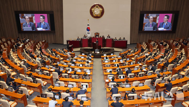 [서울=뉴시스] 조성우 기자 = 박지원 더불어민주당 의원이 9일 오후 서울 여의도 국회에서 열린 제418회국회(정기회) 제4차 본회의 대정부질문(정치)에서 한덕수 국무총리에게 질의하고 있다. 2024.09.09. xconfind@newsis.com