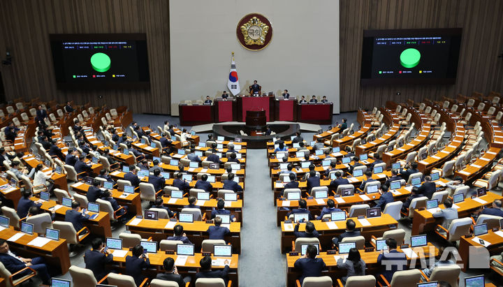 [서울=뉴시스] 권창회 기자 = 19일 오후 서울 여의도 국회에서 열린 제418회국회(정기회) 제8차 본회의에서 채해병 특검법이 통과되고 있다. 2024.09.19. kch0523@newsis.com