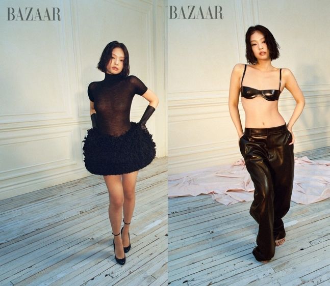 '열애설 부인' 제니, 단발 변신에 가슴 비치는 시스루…관능美 뽐내