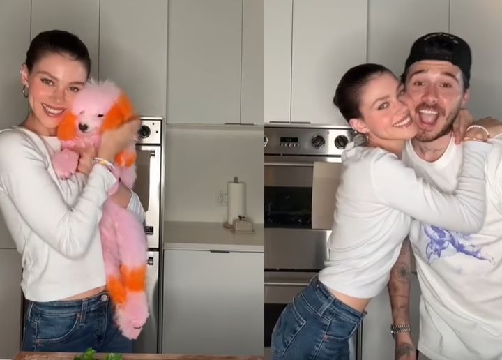 [서울=뉴시스] 영국의 축구 스타 데이비드 베컴의 아들 부부가 온몸을 염색한 반려견을 공개하면서 '동물 학대' 논란에 휩싸였다. (사진=영국 데일리메일) *재판매 및 DB 금지