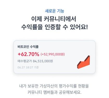 [서울=뉴시스] 국내 가상자산 거래소 코인원이 자사 커뮤니티 서비스 내 '수익률 인증하기' 기능을 출시했다. (사진=코인원) 2024.09.24  *재판매 및 DB 금지