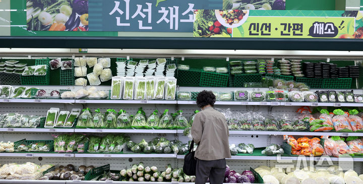 [서울=뉴시스] 추상철 기자 = 24일 오전 서울시내 한 대형마트에서 시민이 채소를 고르고 있다. 2024.09.24. scchoo@newsis.com