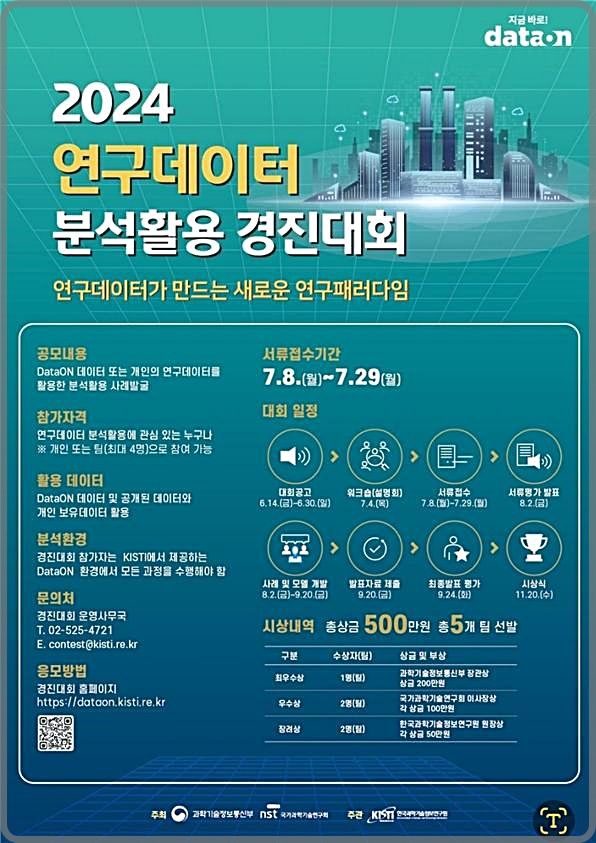 [대전=뉴시스] KISTI의 '2024 연구데이터 분석활용 경진대회' 안내물.(사진=KISTI 제공) *재판매 및 DB 금지