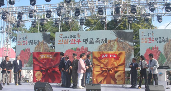 [홍천=뉴시스] 국내 제1의 인삼주산지인 홍천지역의 강원 ‘홍천인삼·한우 명품축제’가 3일 홍천읍 도시산림공원 토리숲에서 개막돼, 침체된 지역 경제가 모처럼 활기를 뛸것으로 기대하고 있다. syi23@newsis.com *재판매 및 DB 금지