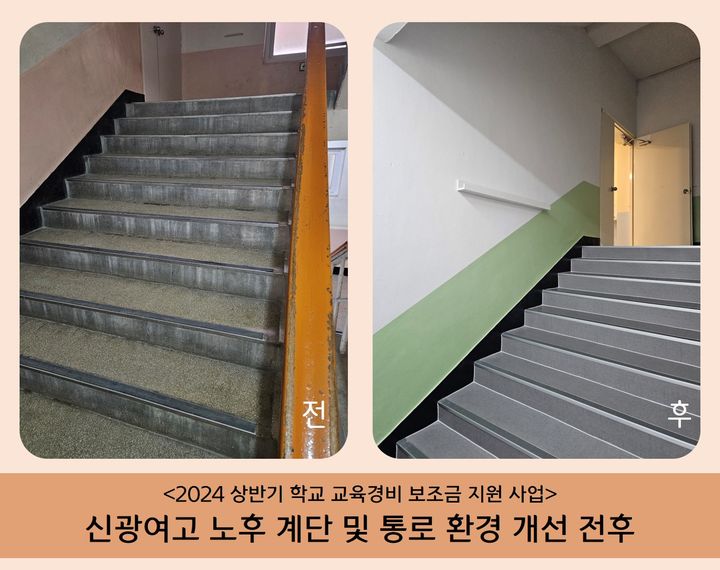 [서울=뉴시스]2024년 상반기 학교 교육경비 보조금 지원사업으로 신광여고 노후 계단과 통로 환경을 개선했다. 2024.10.09. (사진=용산구 제공) *재판매 및 DB 금지