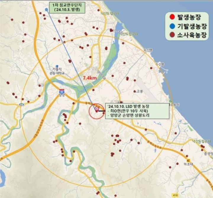 [춘천=뉴시스] 11일 강원특별자치도는  이날 오전 양양군 손양면 소재 한우농가에서 공수의사의 신고로 동물위생시험소에서 채취한 시료를 농림축산 검역본부에서 정밀조사한 결과 이날 오후 11시경 럼피스킨으로 최종확정됐다고 밝혔다. 강원특별자치도 제공.  *재판매 및 DB 금지