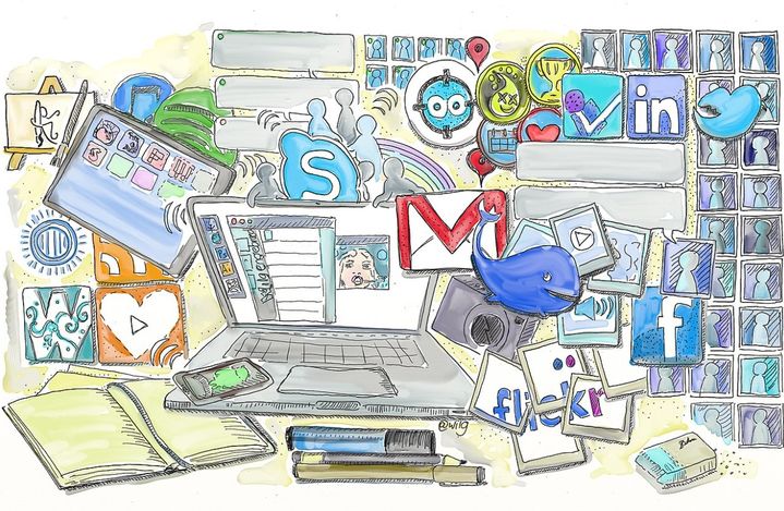 [서울=뉴시스] 생활 공간 주변이 온통 SNS로 덮혀 있는 것을 묘사한 일러스트.(출처: 위키피디아) 2024.10.17. *재판매 및 DB 금지