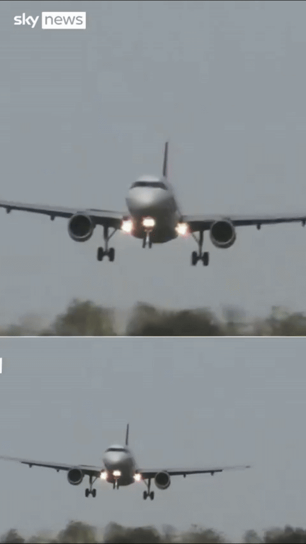 [서울=뉴시스] 폭풍 가운데 착륙에 실패해 다시 이륙하는 비행기.(사진=스카이뉴스 보도 갈무리) *재판매 및 DB 금지 *재판매 및 DB 금지