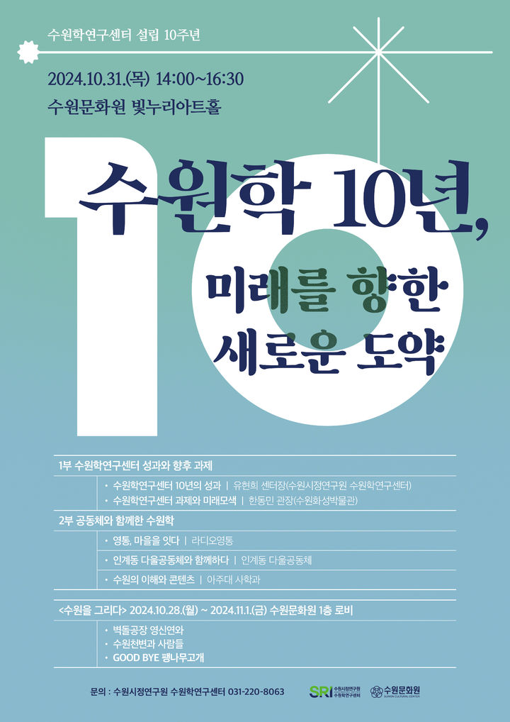 [수원=뉴시스] .수원학연구센터 10주년 기념 포럼 홍보물. (사진=수원시정연구원 제공) 2024.10.28. photo@newsis.com *재판매 및 DB 금지