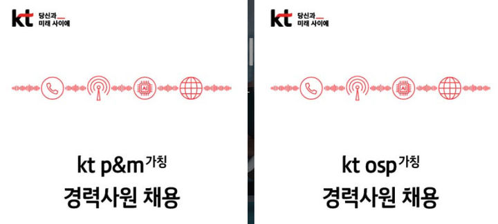 [서울=뉴시스] 내년 1월 신설을 예고한 KT 자회사 KT OSP(가칭)와 KT P&M(가칭)RK 경력사원 채용 공고를 냈다. (사진=KT 홈페이지) *재판매 및 DB 금지