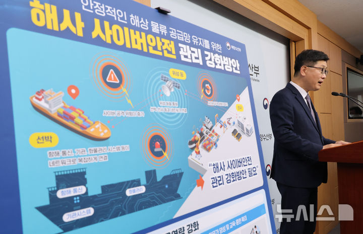 [세종=뉴시스]최성용 해양수산부 해사안전국장이 지난해 10월30일 세종시 정부세종청사에서 민가 선사·선박을 대상으로 한 사이버 공격 예방 및 대응 체계 강화를 위한 '해사 사이버안전 관리 강화 방안'을 발표하는 모습. 2025.06.22. (사진=뉴시스DB) photo@newsis.com