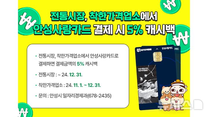 [안성=뉴시스] 안성시, 착한가격업소 안성사랑카드 5% 캐시백 지급 (사진=안성시 제공)  