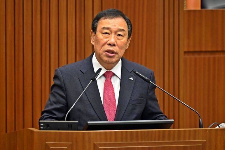 [세종=뉴시스] 송승화 기자 = 11일 세종시 보람동 세종시의회에서 시정연설하는 최민호 세종시장. 2024.11.11. ssong1007@newsis.com *재판매 및 DB 금지