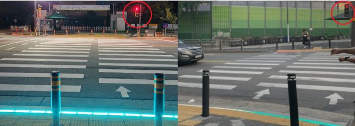 [수원=뉴시스] 보행신호와 바닥 신호등 불일치 사례(사진=박옥분 경기도의회 의원 제공) 2024.11.11. photo@newsis.com *재판매 및 DB 금지