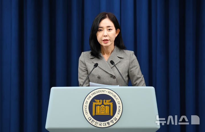 [서울=뉴시스] 최진석 기자 = 정혜전 대변인이 11일 서울 용산 대통령실 청사에서 현안 관련 브리핑을 하고 있다. 2024.11.11. myjs@newsis.com