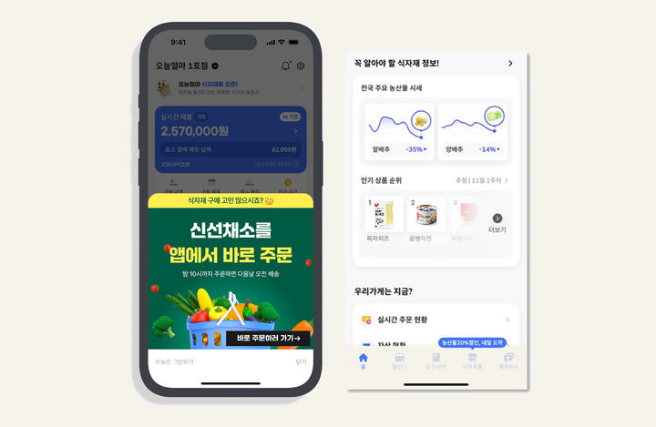 오케이포스 오늘얼마 앱 내 식자재 구매 주문 화면 예시.(사진=CJ프레시웨이 제공) *재판매 및 DB 금지