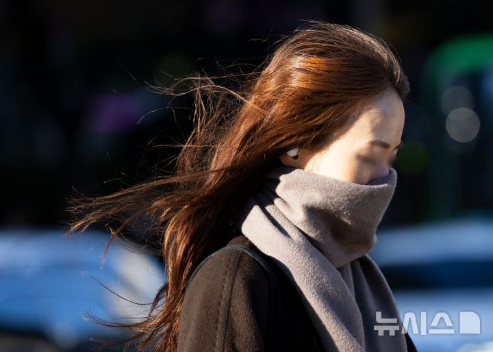 [서울=뉴시스] 김근수 기자 =  추운 가을 날씨를 보인 18일 서울 중구 세종대로에서 한 시민이 출근길에 나서고 있다. 2024.11.18. ks@newsis.com