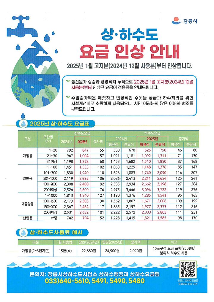 [강릉=뉴시스 강릉시 상하수도요금 인상 안내문. (사진=강릉시 제공). photo@newsis.com *재판매 및 DB 금지