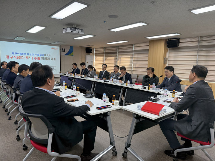 [대구=뉴시스]대구시청 산격청사에서 19일 오후 식품 수출 활성화를 위해 산·학·연 수출 관련 전문가가 참여하는 ‘대구식품(D-푸드) 수출협의체’ 첫 회의가 열리고 있다(사진=대구시 제공) 2024.11.19 photo@newsis.com *재판매 및 DB 금지