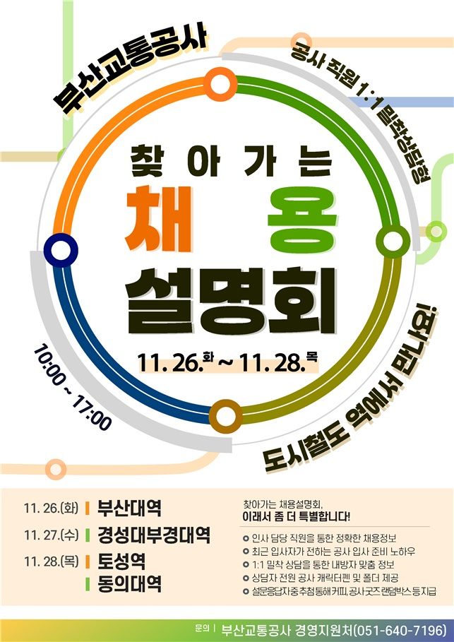 [부산=뉴시스] 부산교통공사, 찾아가는 채용설명회 안내 포스터. (사진=부산교통공사 제공) 2024.11.25. photo@newsis.com *재판매 및 DB 금지