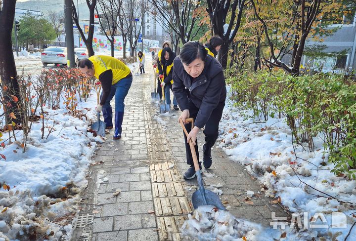 [서울=뉴시스]서울에 117년 만의 기록적인 폭설이 내린 가운데 서울 서초구가 신속한 제설작업과 함께 구청장 현장 점검을 진행했다고 28일 밝혔다. (사진=서초구 제공). 2024.11.28. photo@newsis.com 