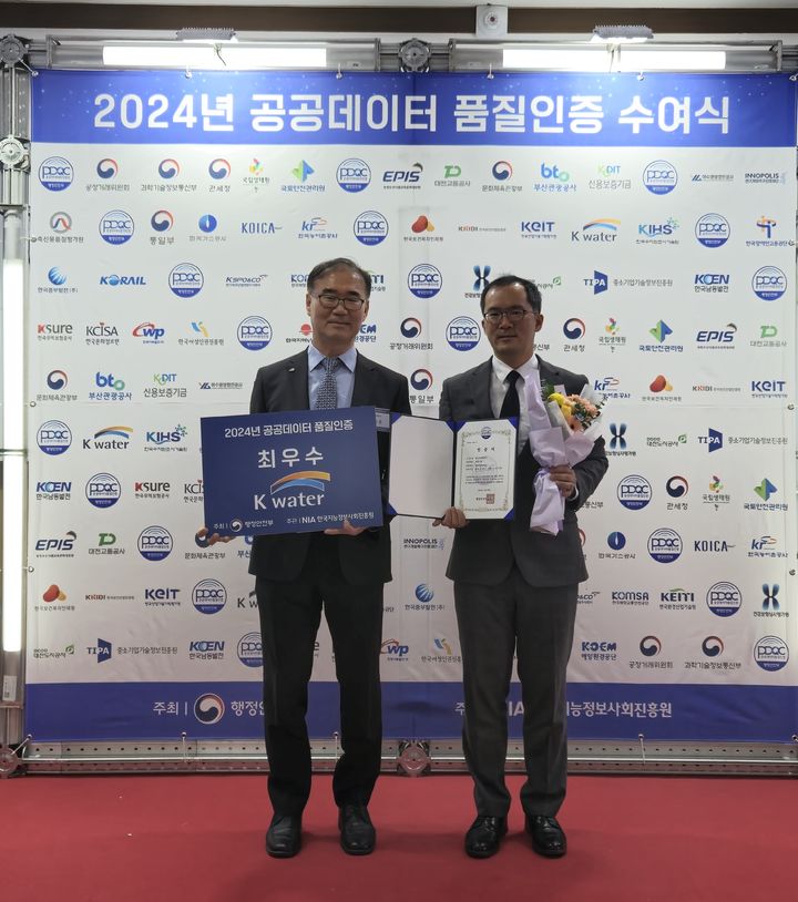 [대전=뉴시스]한국수자원공사(K-water)가 행정안전부 주관으로 실시되는 2024년 공공데이터 품질인증심사에서 '최우수' 등급을 받았다. (사진=수자원공사 제공). 2024. 11. 28 photo@newsis.com *재판매 및 DB 금지