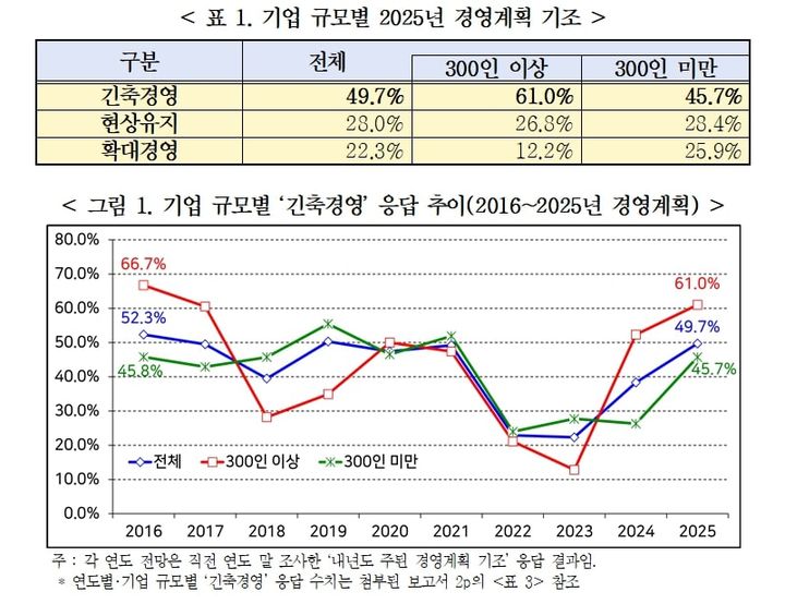 [서울=뉴시스] 기업규모별 2025년 경영계획 기조. (사진=경총) 2024.12.01 photo@newsis.com *재판매 및 DB 금지