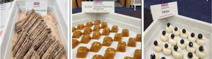 [부산=뉴시스] 유엔 플라스틱협약 제5차 정부간협상위원회(INC-5) 공식 디즈트로 선보인 부산 고유 음식 3종. 왼쪽부터 흑미 츄러스, 홍시 고구마 양갱, 가을 무스.(사진=부산시 제공) 2024.12.02. photo@newsis.com *재판매 및 DB 금지