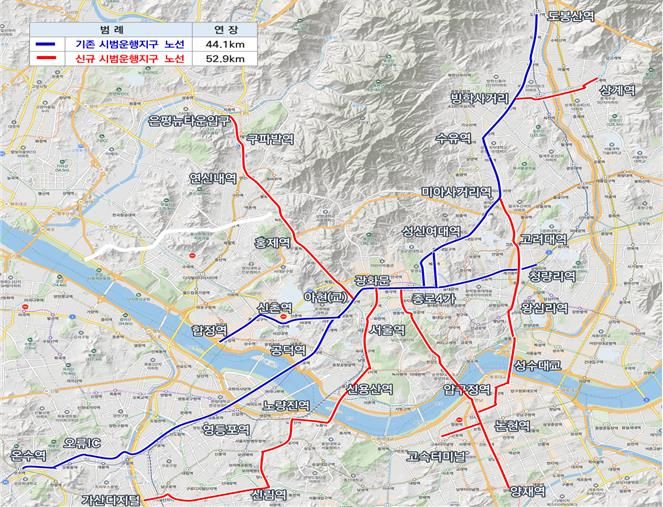 [서울=뉴시스] 지도는 제8차 시범운행지구 신규·변경 지정지구(서울중앙버스전용차로). 2024.12.02. (사진=국토교통부 제공) photo@newsis.com *재판매 및 DB 금지