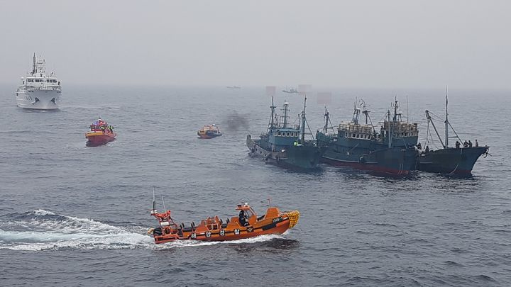 [목포=뉴시스]불법조업 외국어선 단속하는 해경. (사진=서해해경청 제공) 2024.12.02. photo@newsis.com *재판매 및 DB 금지