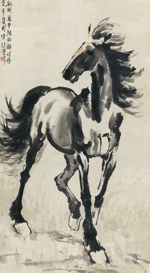 쉬베이훙(徐悲鴻), 〈전마(戰馬)〉, 1942, 종이에 먹, 색, 110.5×61.3cm, 중국미술관 소장 *재판매 및 DB 금지