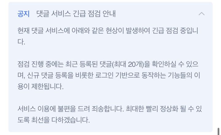 네이버 뉴스, 댓글 서비스 20분간 긴급 점검…현재 정상화